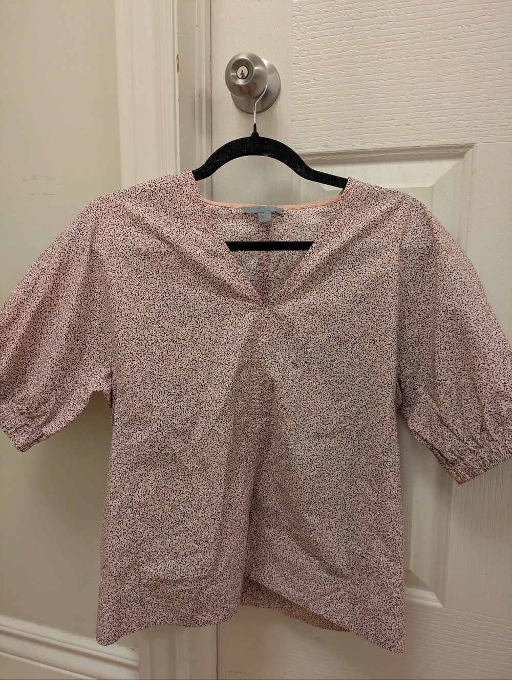 COS pink and black abstract dot print blouse